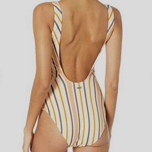 Roxy Women's Beige Striped Moderate Basic One Piece Swimsuit Size XS - Picture 1 of 6